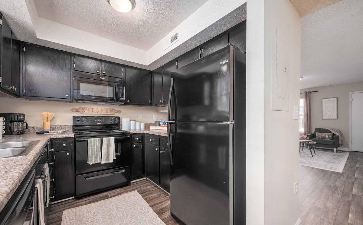 Georgia Green Townhome Apartments kitchen refrigerator and cabinets - Athens, GA