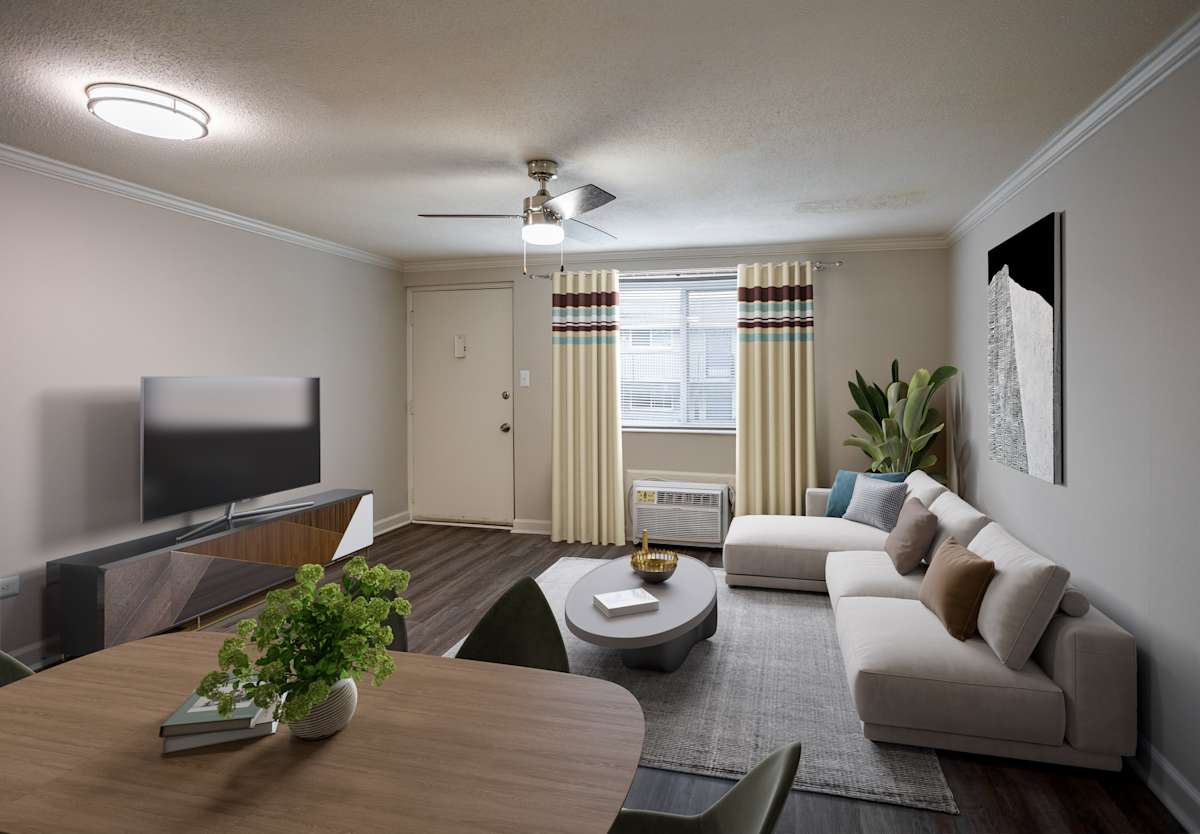 Highland Terrace Communities living room with TV - Knoxville, TN