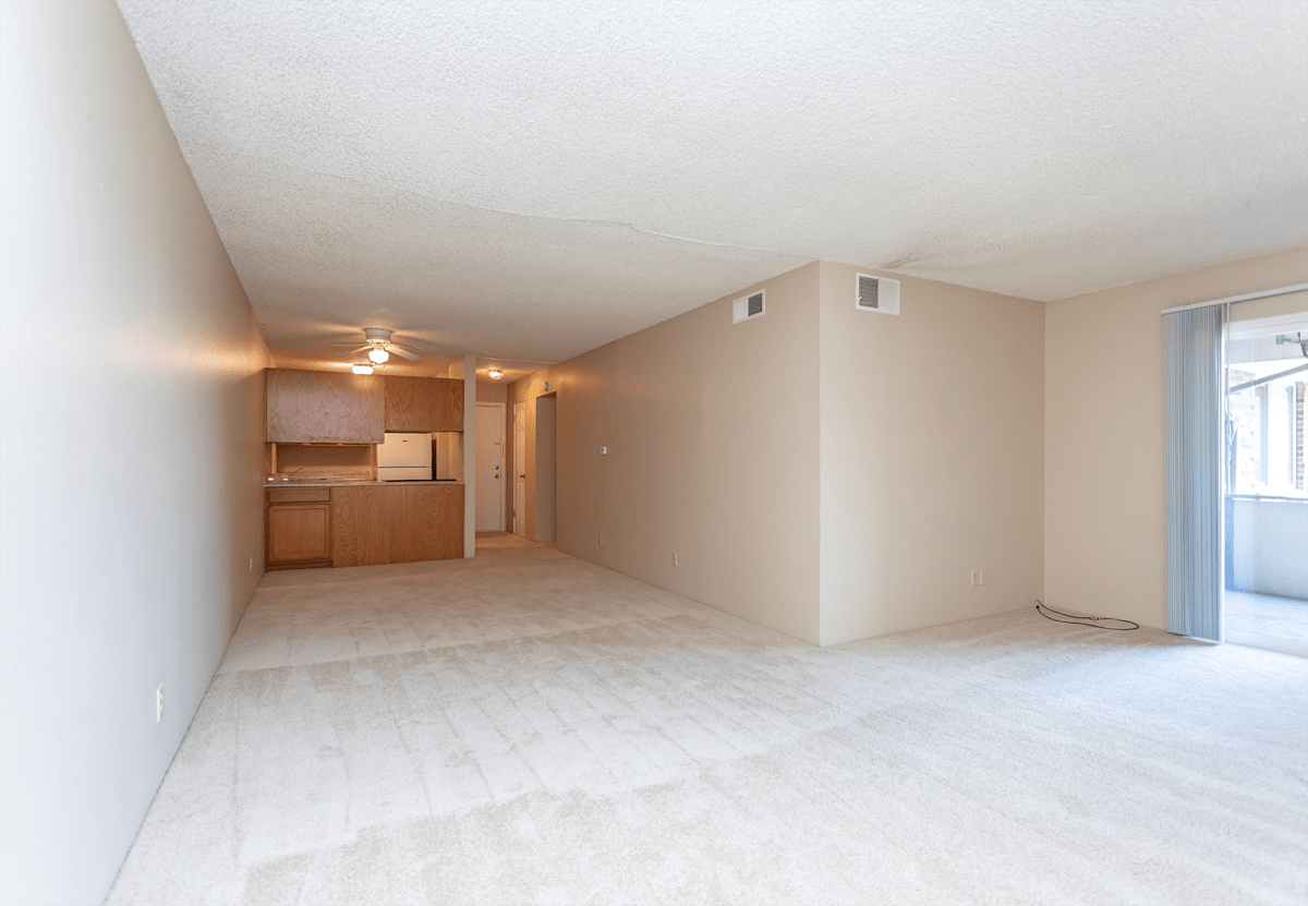 Devonshire Square apartment living area with carpet - Colorado Springs, CO