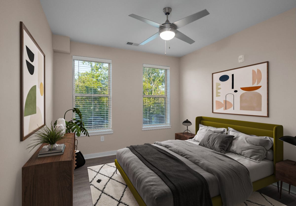 The Enclave at Providence Luxury Apartments bedroom with hardwood-style flooring - Mt. Juliet, TN