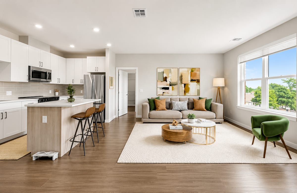 Jefferson Arms living room rendering - St. Louis, MO
