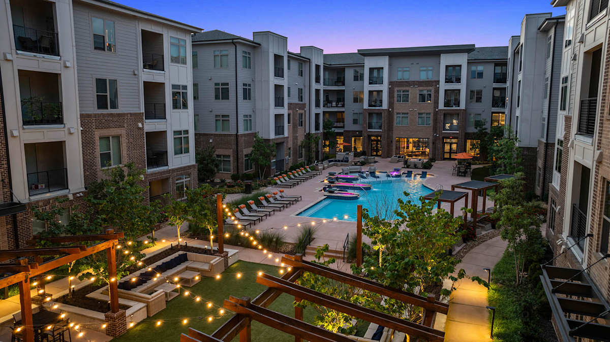 Knox at Metrocenter aerial view with pool at night - Nashville, TN