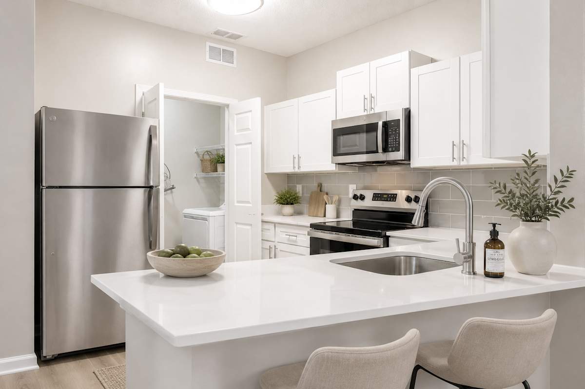 Orchard Springs Apartment Homes kitchen with stainless appliances - Fairburn, GA
