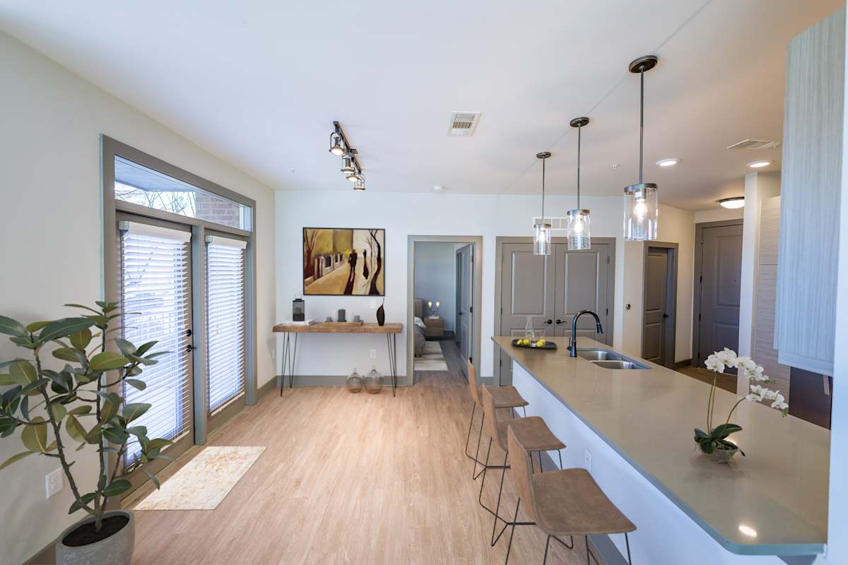 District at Duluth Apartments kitchen with bar seating - Duluth, GA
