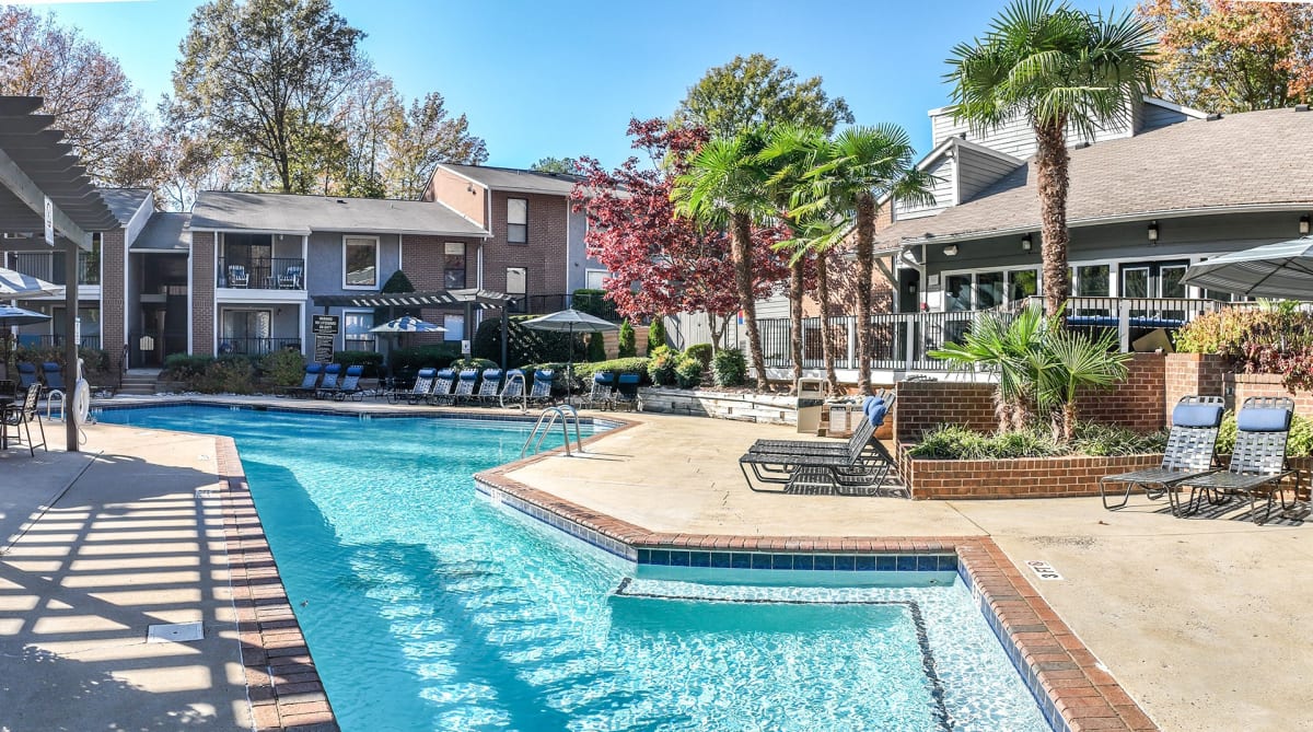 Wildwood Apartments swimming pool and buildings - Charlotte, NC