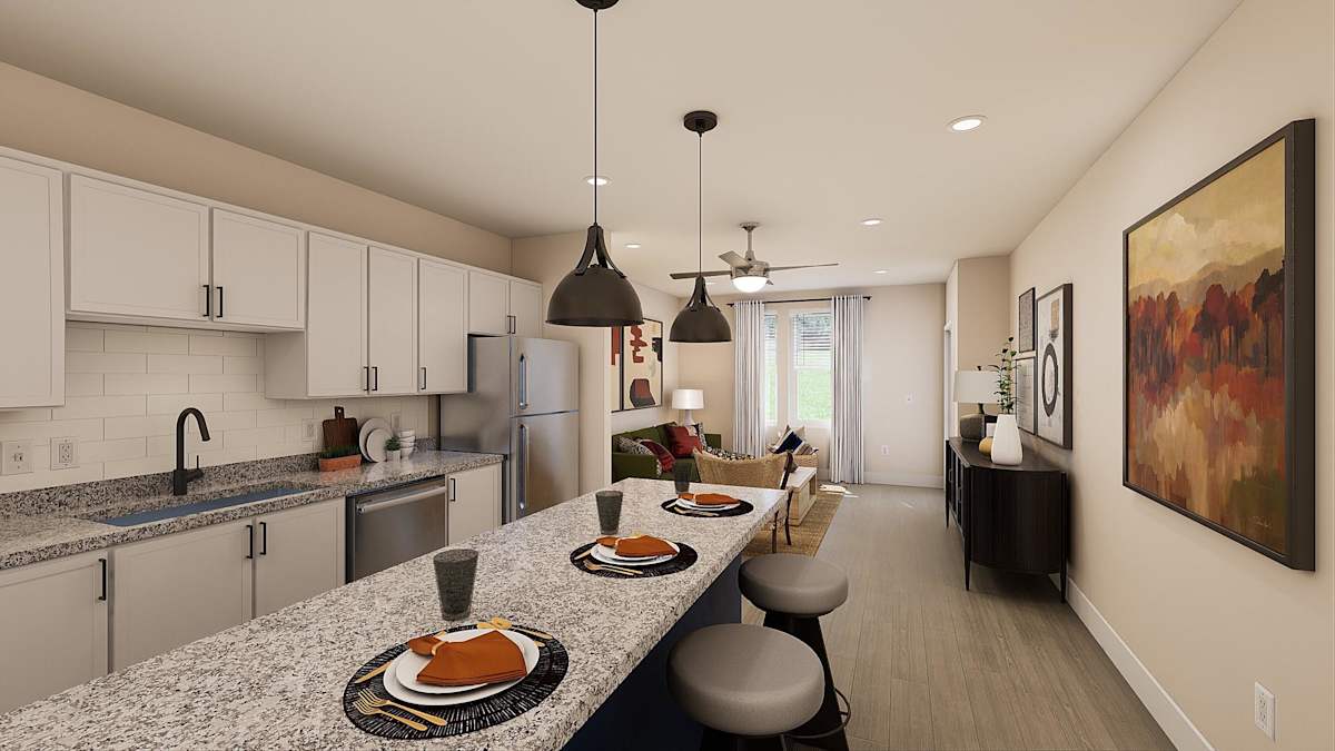 The Refinery at Sugar Hill Apartments and Townhomes row home kitchen and dining - Sugar Hill, GA