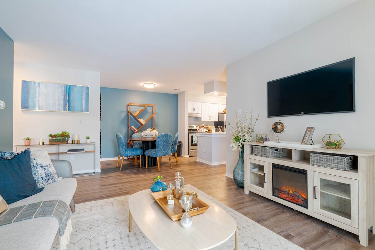 Saddle Ridge Apartments living room with fireplace - Ashburn, VA