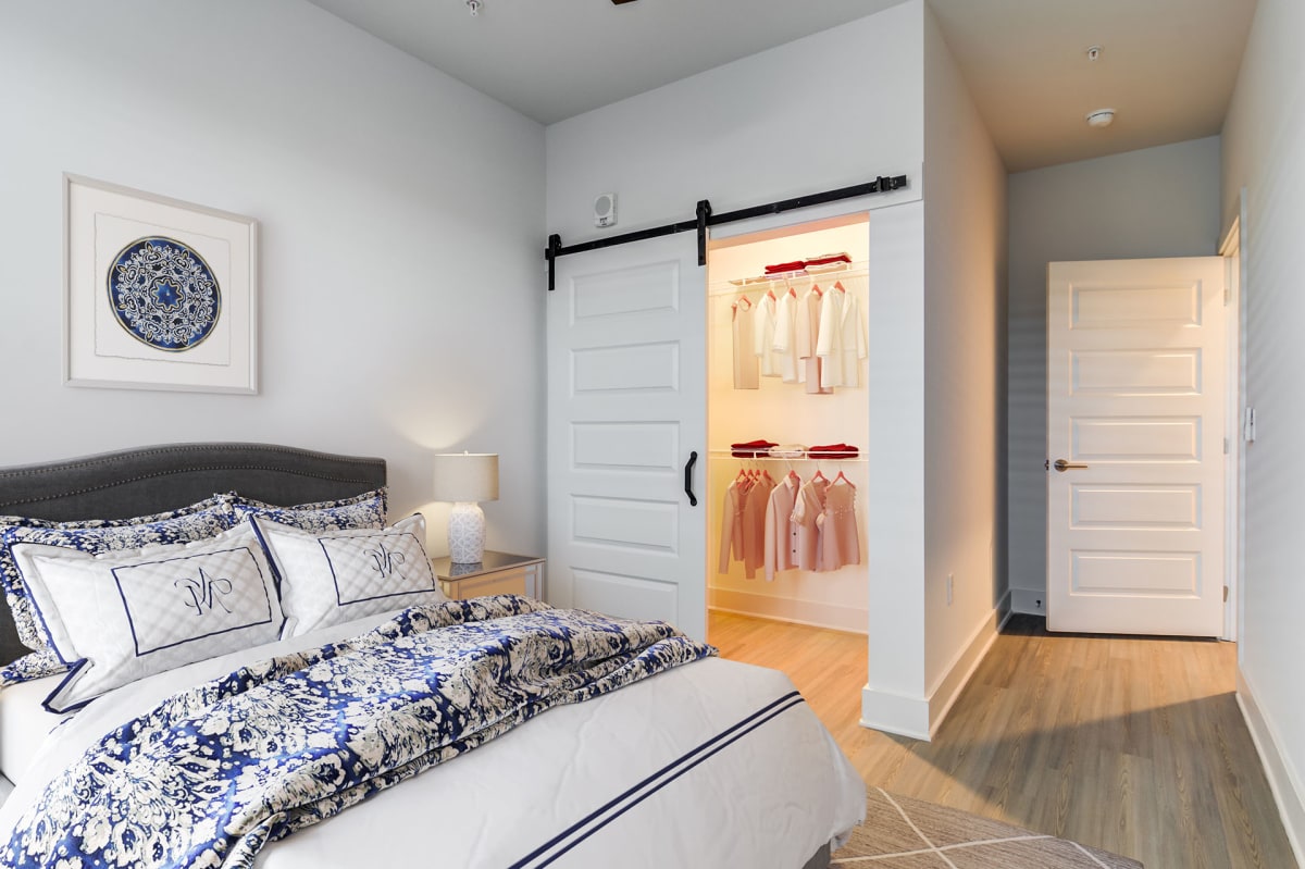 The Collins Luxury Apartments bedroom with spacious closet - Huntsville, AL