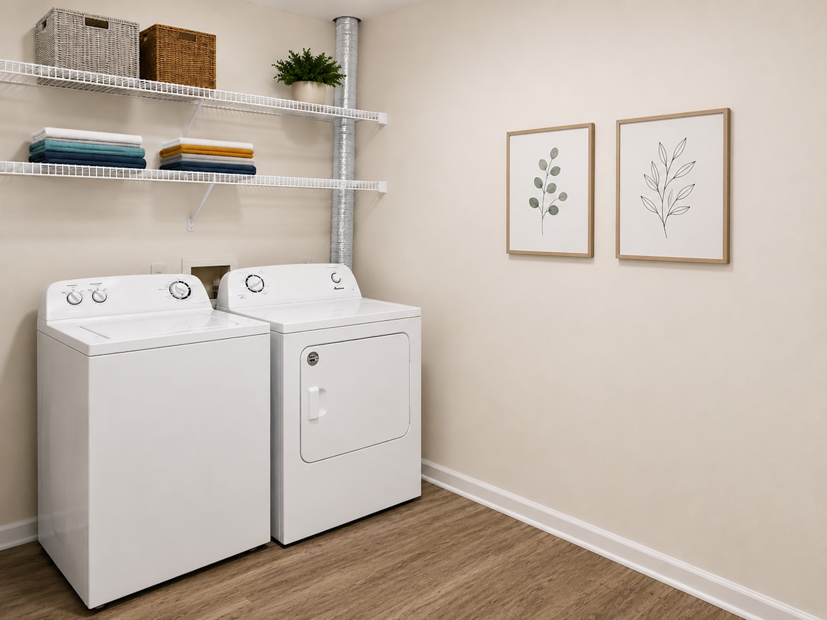 The Mill Apartments in-unit laundry room with washer and dryer - Harrisonburg, VA