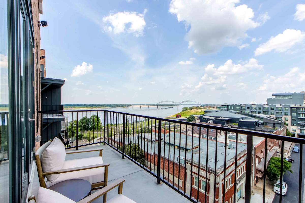 The Oliver Luxury Apartments balcony view of city and river - Memphis, TN