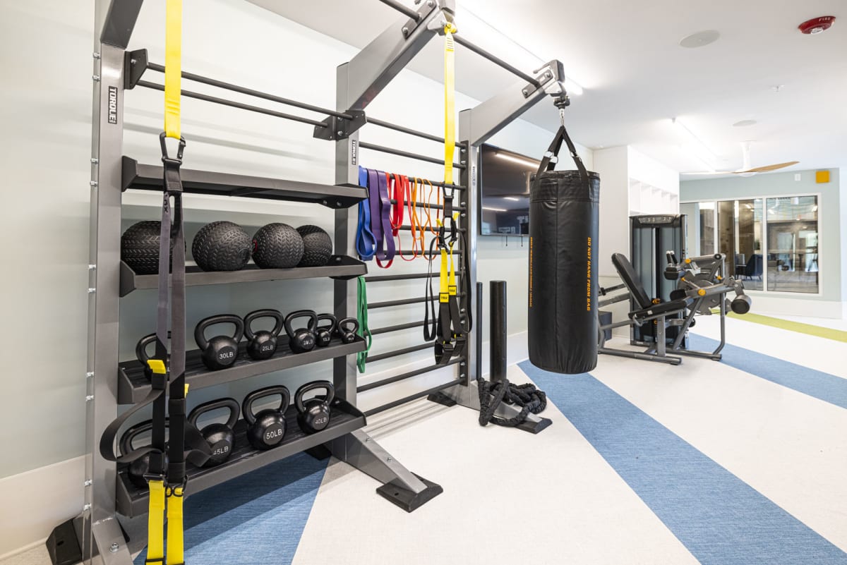 The Tyde Apartments fitness studio with strength equipment - Panama City, FL