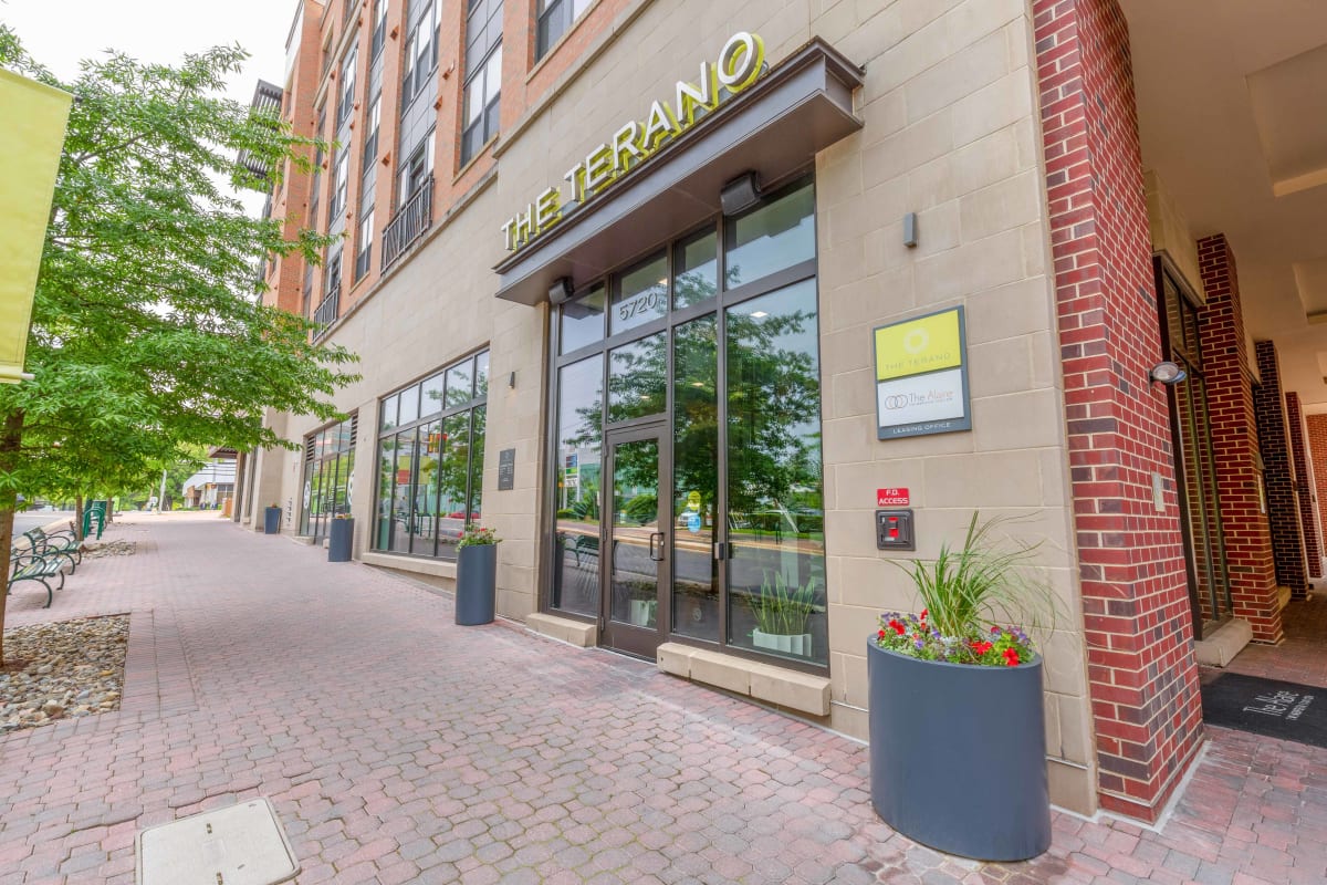 Terano Apartment Homes building exterior sidewalk view - Rockville, MD
