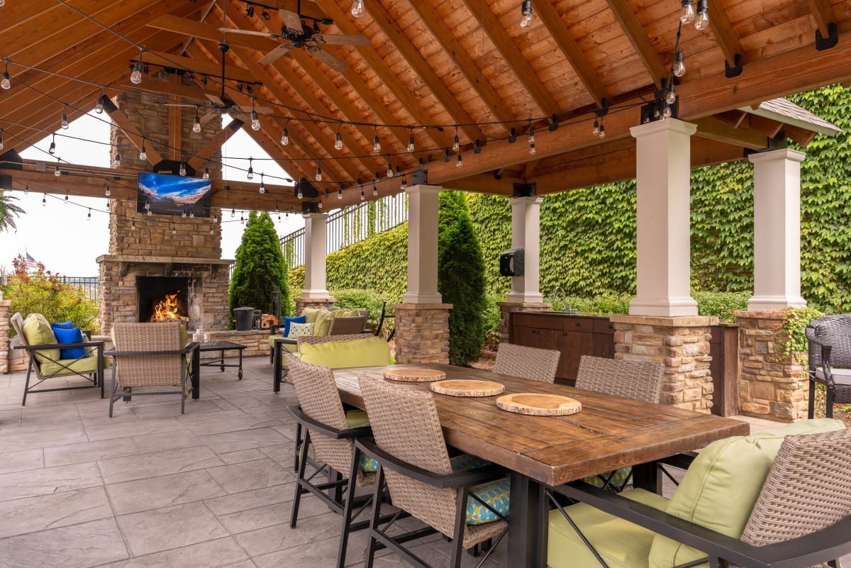 Greystone Vista Apartment Homes poolside cabana with fireplace - Knoxville, TN