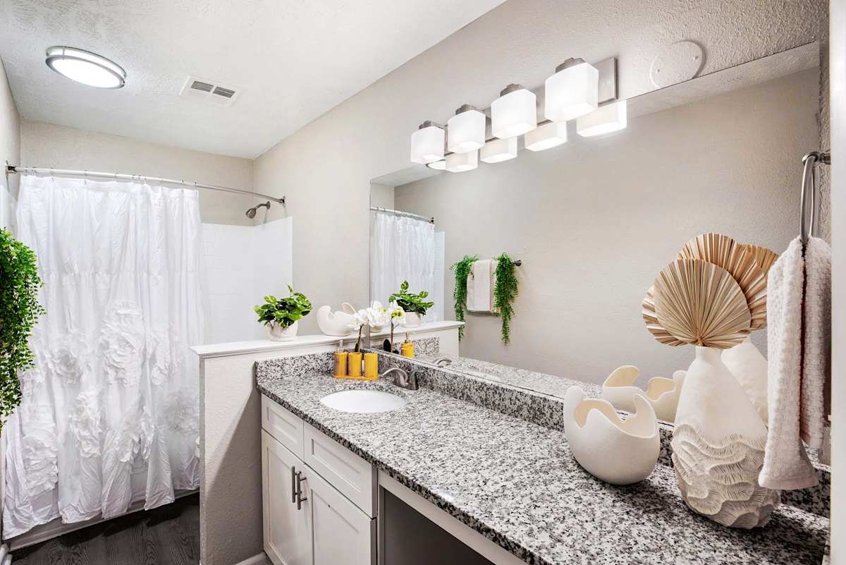 Waters Edge Apartments bathroom vanity and mirror - Sandy Springs, GA
