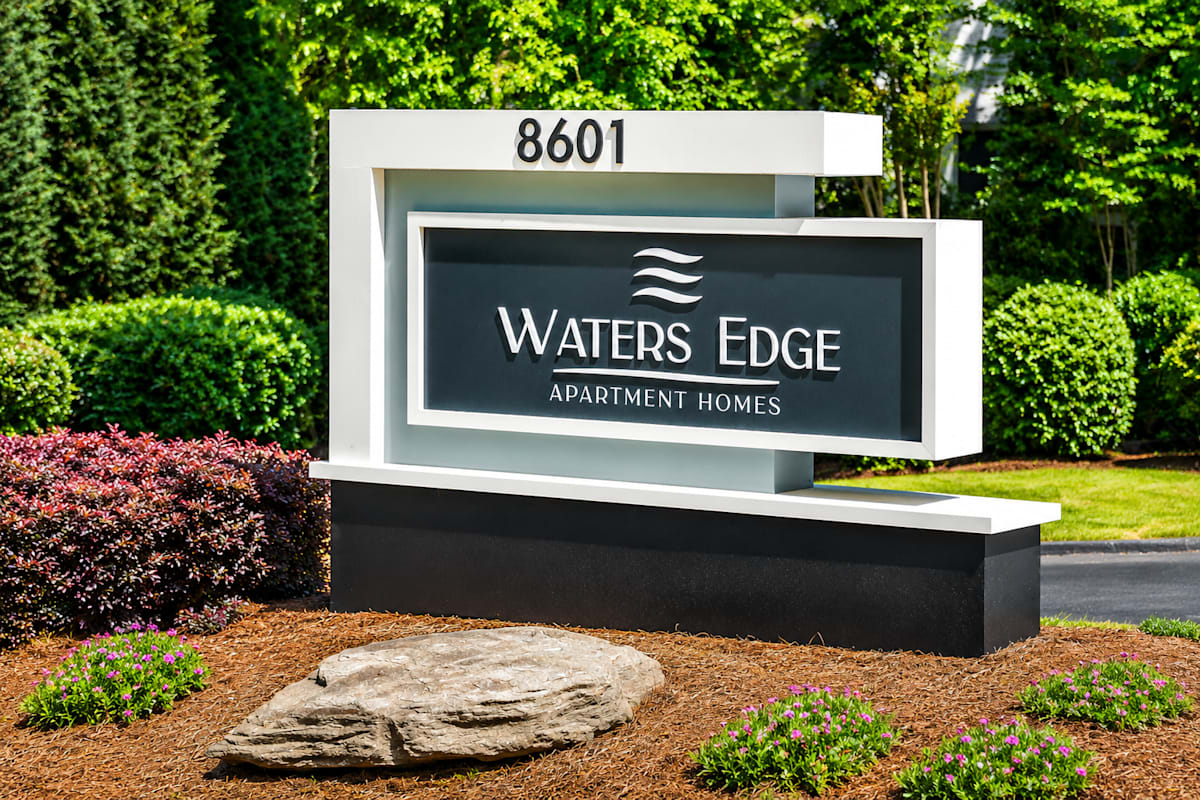 Waters Edge Apartments community entrance sign - Sandy Springs, GA