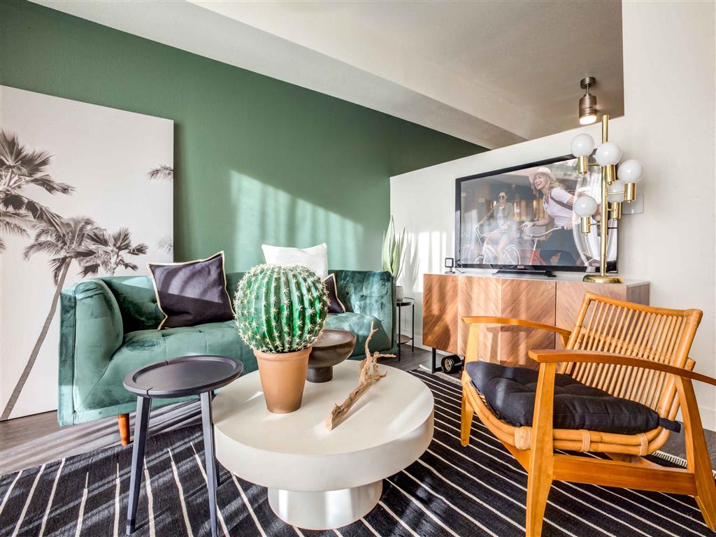 Furnished apartment living area shown at Circa Central Avenue.