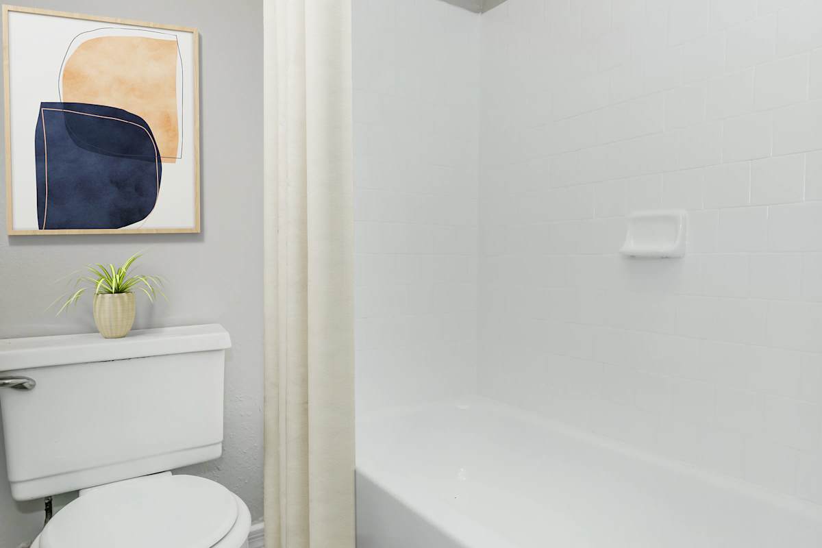 Apartment bathroom at The Cara Apartments.