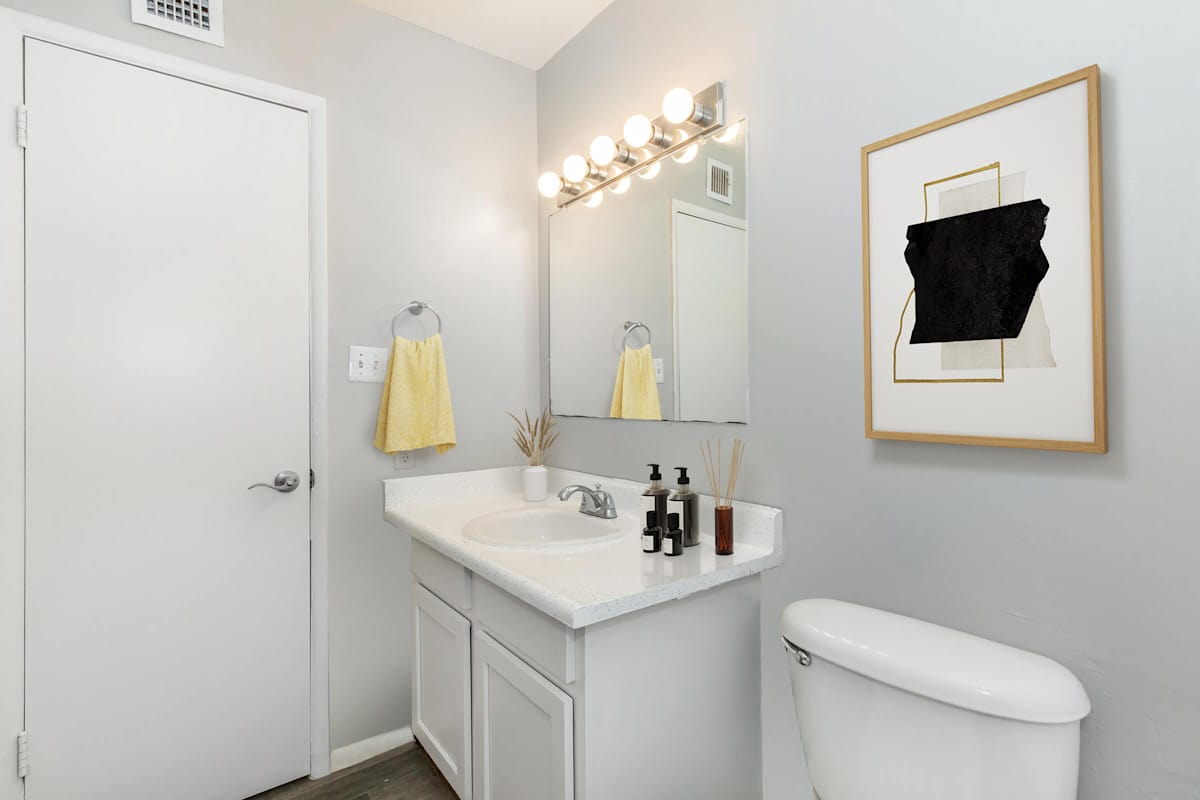 Apartment bathroom at The Cara Apartments.