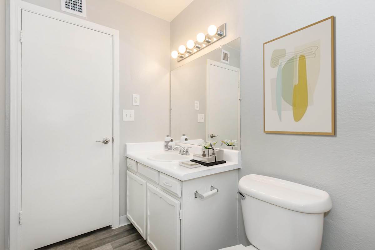 Apartment bathroom at The Cara Apartments.