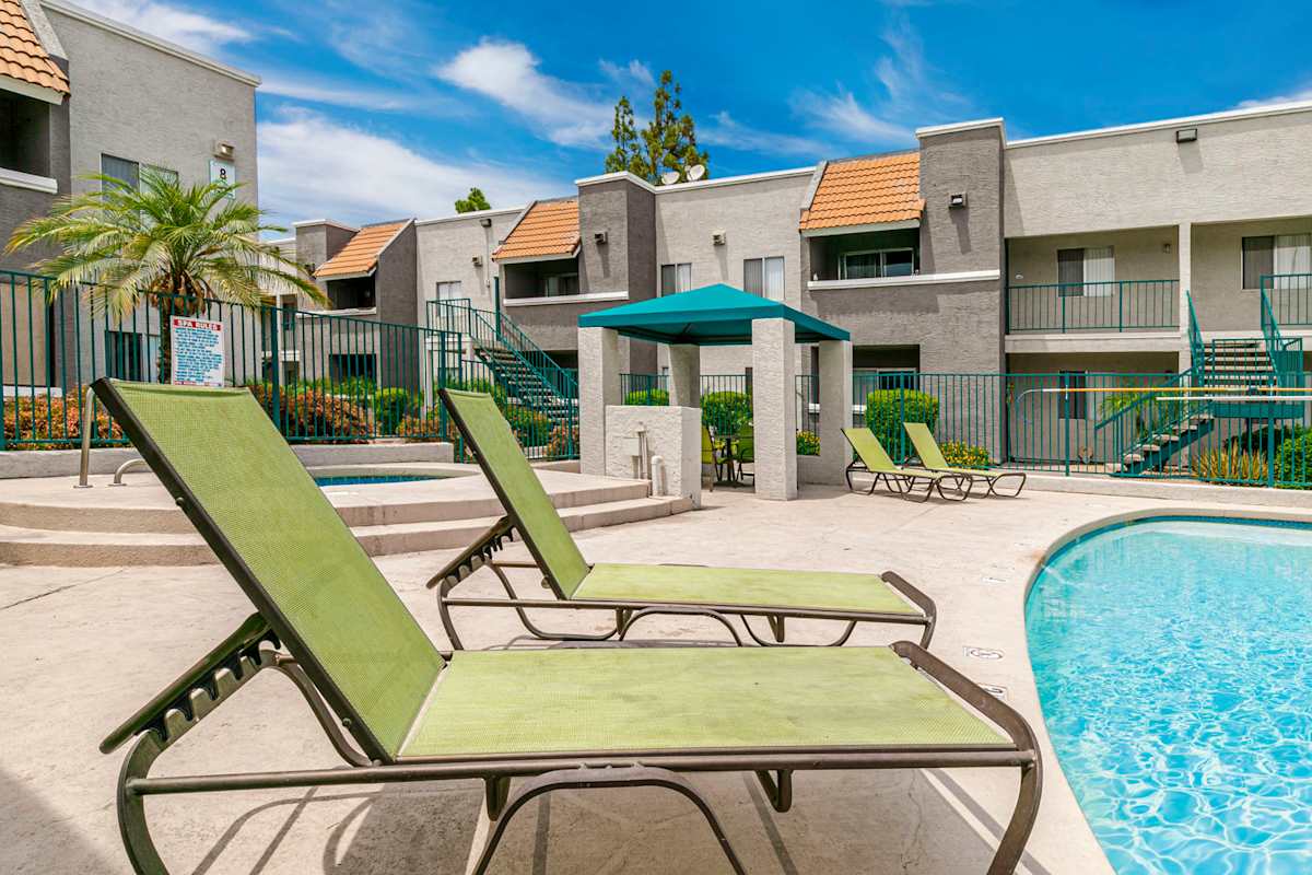 Swimming pool and surrounding lounge deck — view 2 at Canyons on Colter.