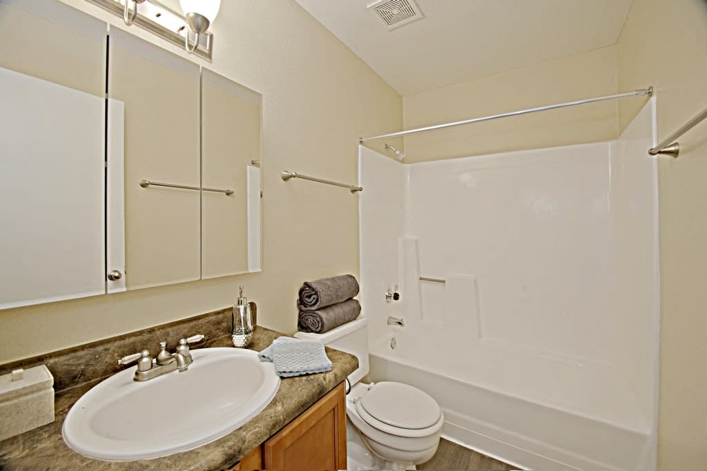 Apartment bathroom — representative home at Vista Village.