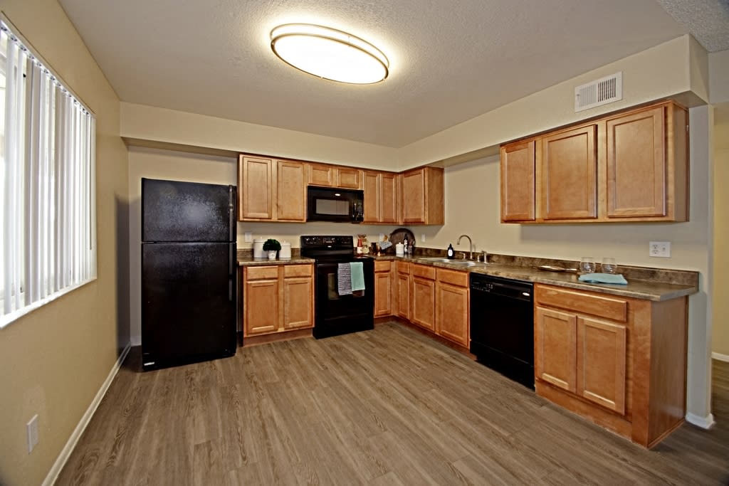 Apartment kitchen — representative home at Vista Village.