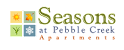 A logo for "Seasons at Pebble Creek Apartments" featuring four squares with different symbols representing the seasons.