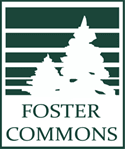 The image is a logo with the text "Foster Commons" and a graphic of a tree.