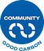 A blue circle with the words "COMMUNITY" and "GOOD CARBON" written in white.