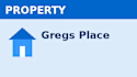 A blue and white sign with a house icon and the words PROPERTY and Greggs Place.