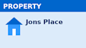 A blue house icon is on a blue background with the words PROPERTY and Jons Place.