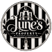 A black and white logo for June's Property, an apartment community.
