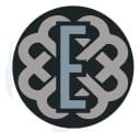 A black and white image of a letter E in a circle.