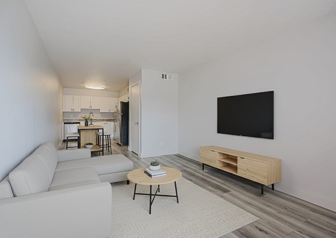 Furnished apartment living area shown — representative home at Escarlata 29.