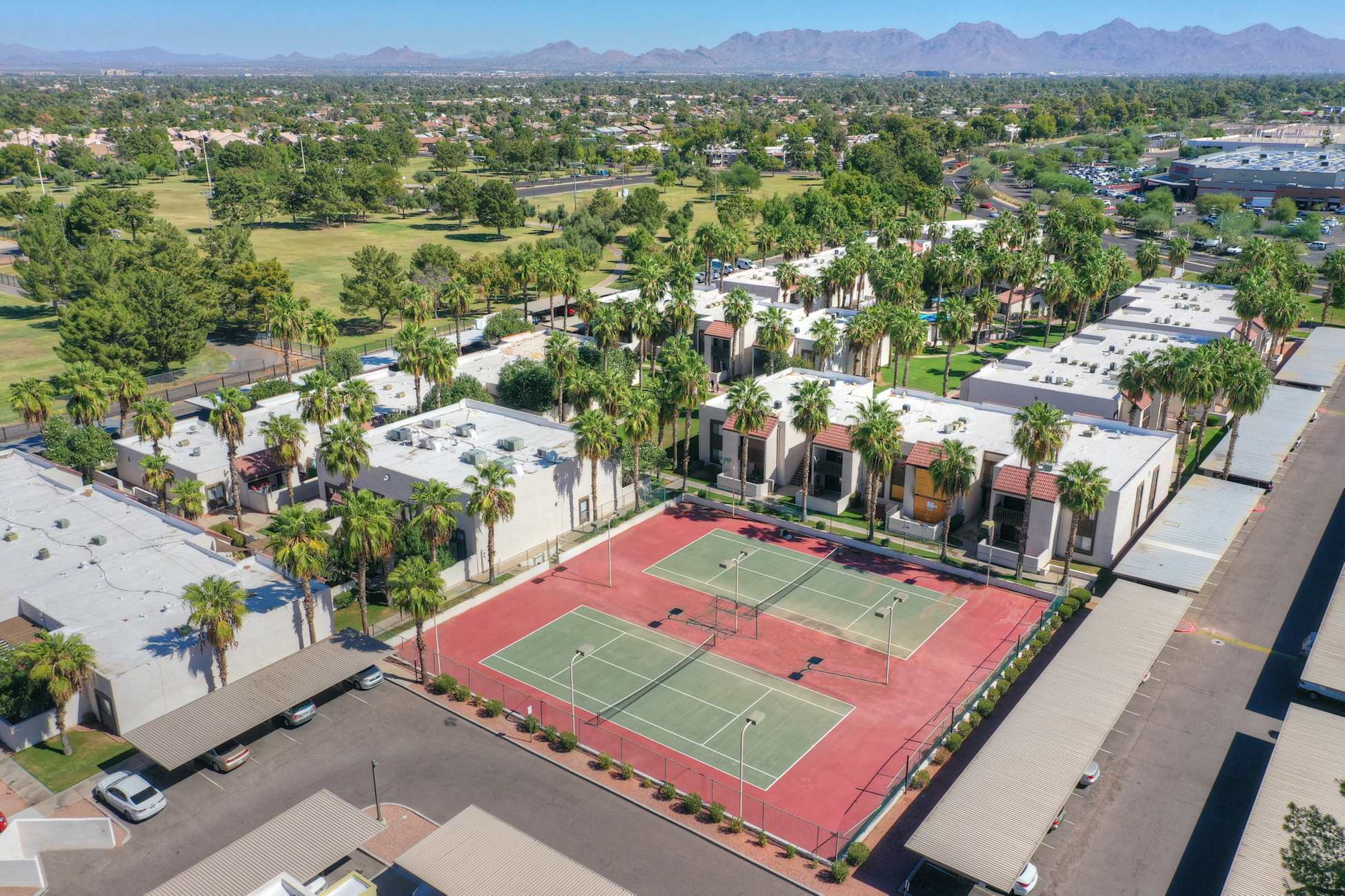 Aerial community view at Townhomes on the Park Apartment Homes.