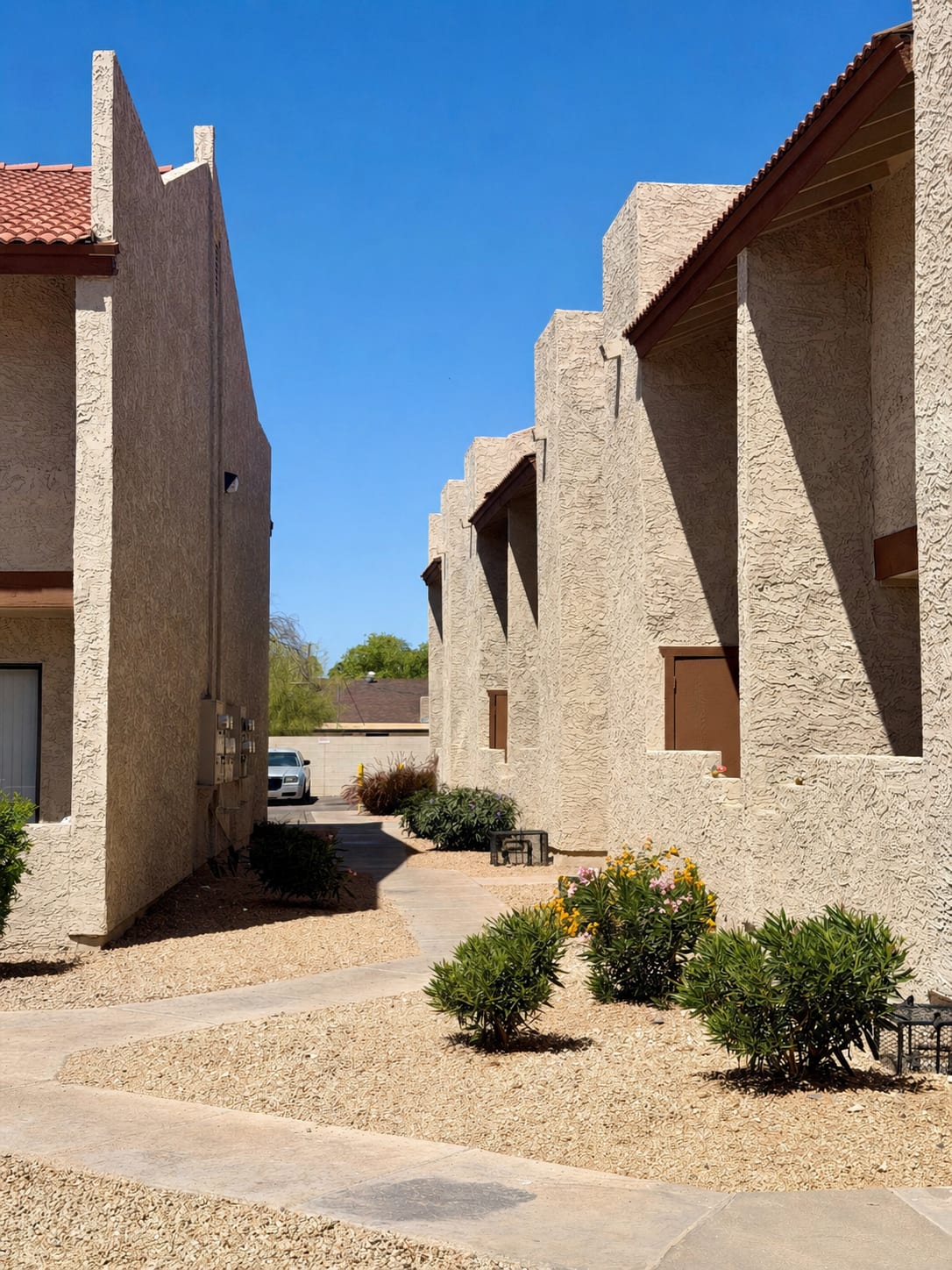 Building exterior at Windsprings Apartments.