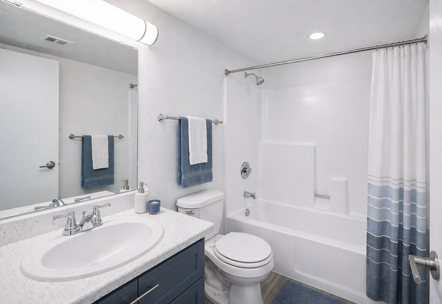 Apartment bathroom — representative home at Windsprings Apartments.
