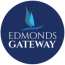 a blue logo with the words edmonds gateway with a blue flame