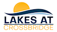 A logo with a sun and waves that says "Lakes at Crossbridge".