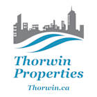 A logo for Thorwin Properties featuring a city skyline and waves.