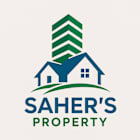 A logo for Saher's Property featuring a house and a green building.
