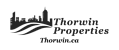 The image is a logo for Thorwin Properties, featuring a city skyline and waves.