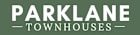 the logo for parkland townhouses in white on a green