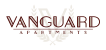 a logo apartments with red text on a white background