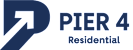 A graphic with a dark blue arrow pointing up and the words "PIER 4 Residential" in white.