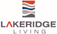The image shows a logo with the text "LAKERIDGE LIVING" in front of a graphic of three horizontal stripes in red, white, and blue.