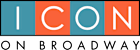 The image displays the word "ICON" in large letters, with a subtitle "ON BROADWAY" beneath it.