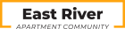 the logo for east river apartment community with the word east river on a green background