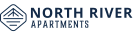 a logo with the words north river apartments on a black background
