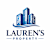 A logo for Lauren's Property featuring three buildings and a swoosh.